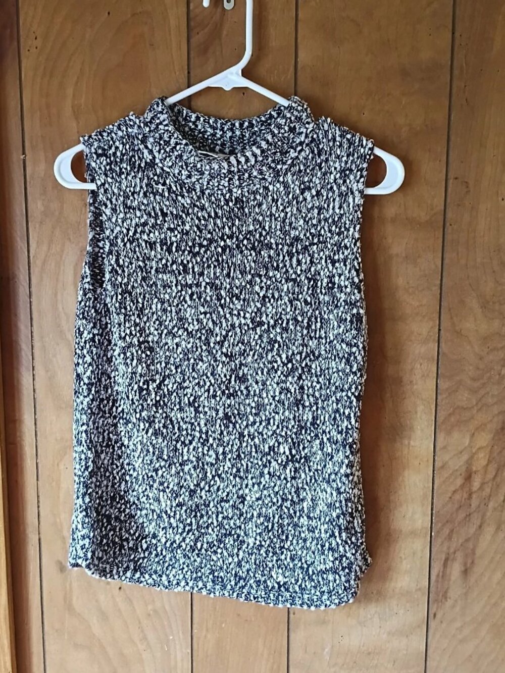 Pursuits Ltd Sleeveless Knit Sweater Top Womens Size S Black White Marled Rayon